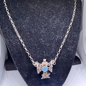 Guess older  Silver Tone Angel Cross Heart Pendant Necklace‎ Women's Jewelry Y2K